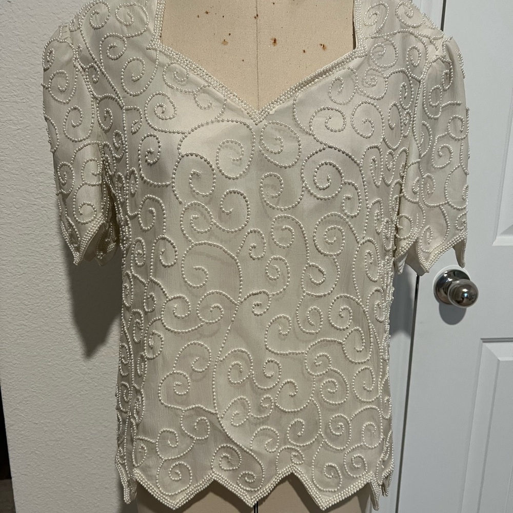 Beige Beaded Top